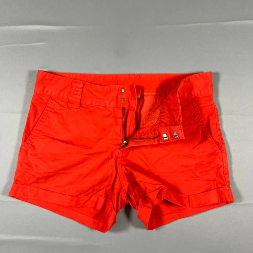 Tory Burch Cuffed Shorts Womens 27 Orange Cotton Stretch Zip Fly Casual Wear